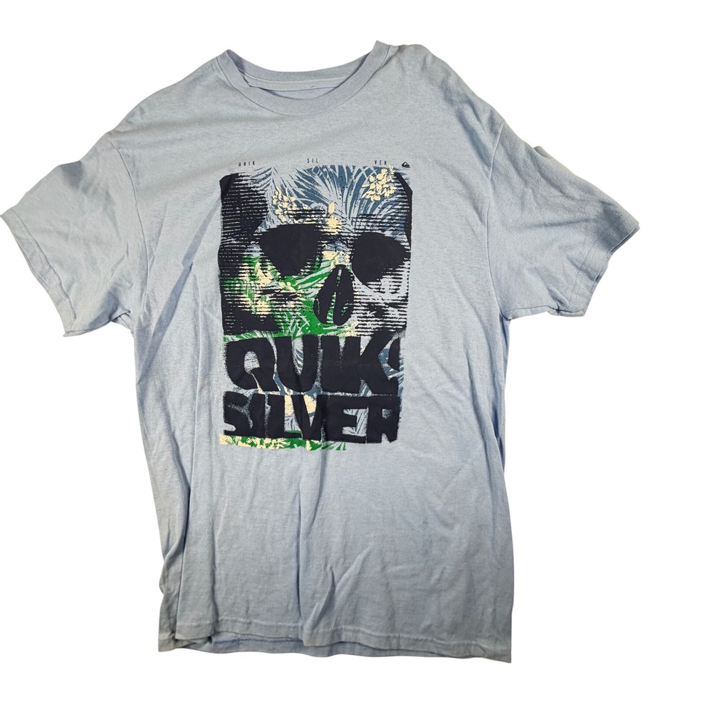Quiksilver Graphic‎ T-Shirt Men Large Blue Good Skull Palm Carhartt Misprint